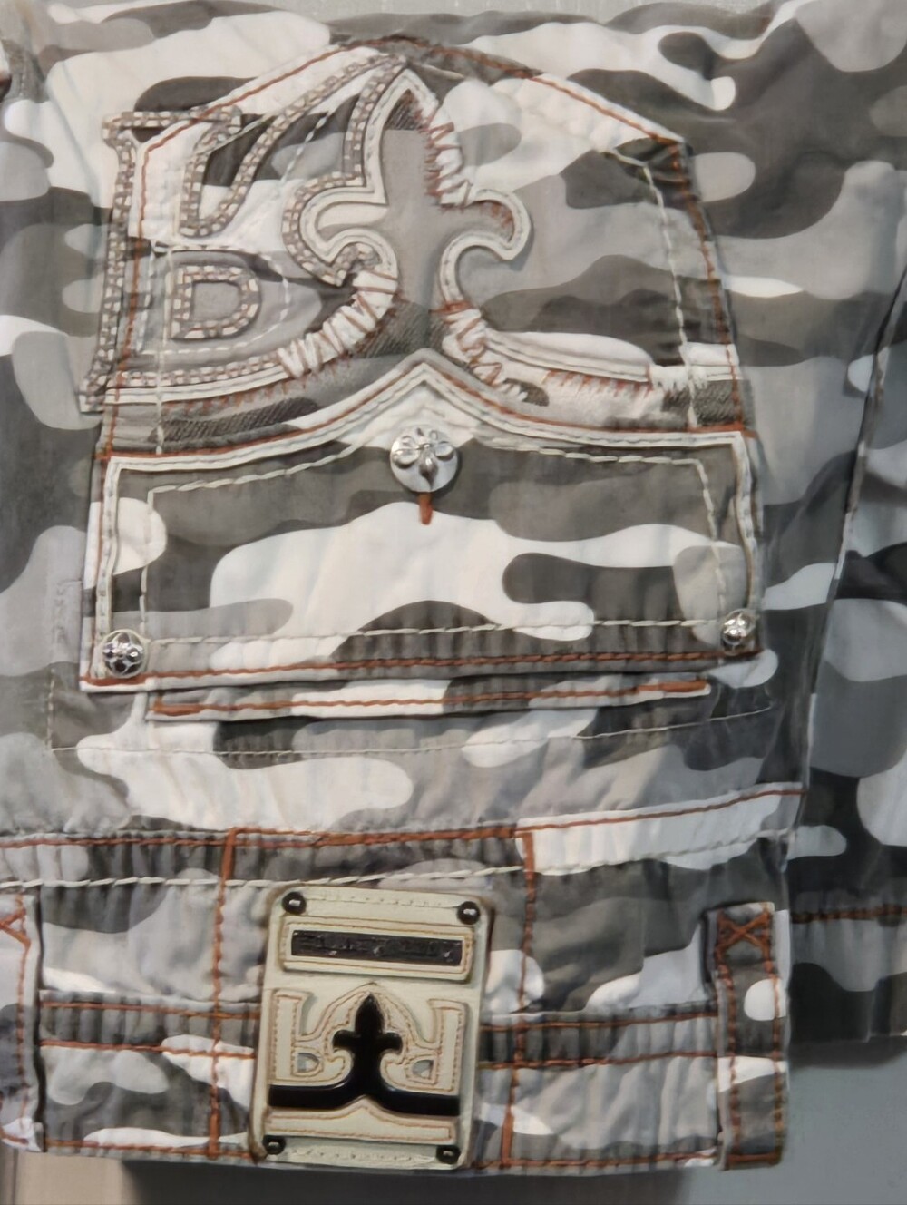 Rock Revival Gray Camo Cargo Shorts with Embroidered Back Pocket
